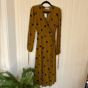 Urban Outfitters Mustard and Black Polka Dot Long Sleeve Dress
